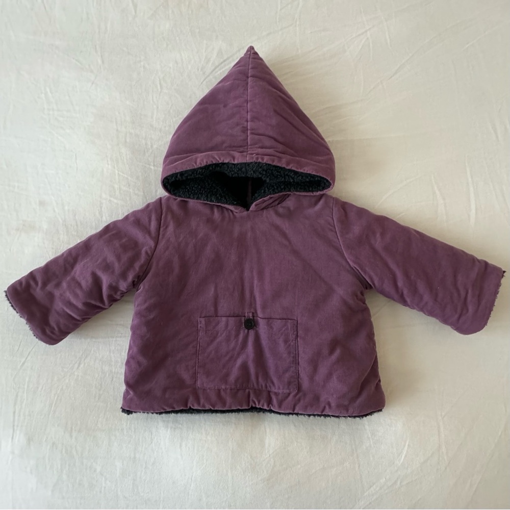 Bonton Corduroy Jacket Sherpa Winter Coat 18M Micro Cord Puffy Hoodie Poncho